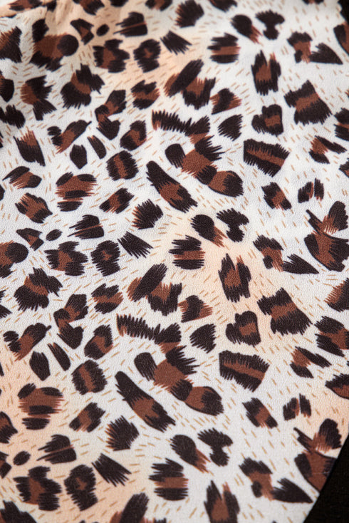 Black Leopard Print Patchwork Ruffled Sleeve V Neck T Shirt